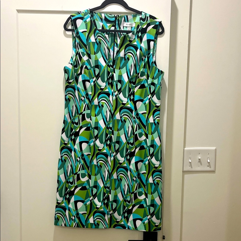 dressbarn Green and Blue Abstract Midi Dress